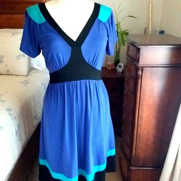 ELLE Color Block Belted Boho Empire Waist A-line Dress, size M - Picture 1 of 9